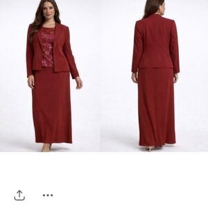 Sioni Couture 3-Piece Cherry Red Maxi Skirt Suit Set | Size 8 | Elegant Formal